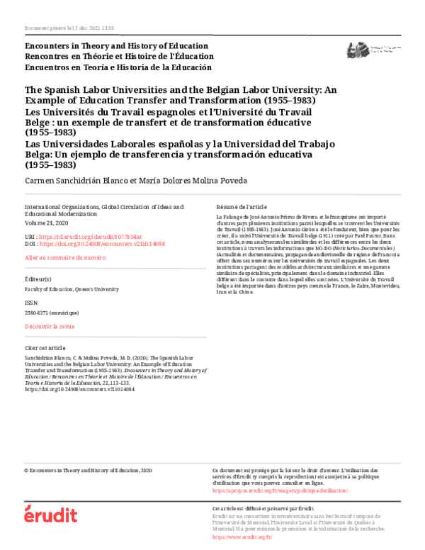 (PDF) The Spanish Labor Universities and the Belgian Labor University ...
