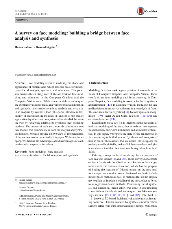 (PDF) A survey on face modeling: building a bridge between face ...