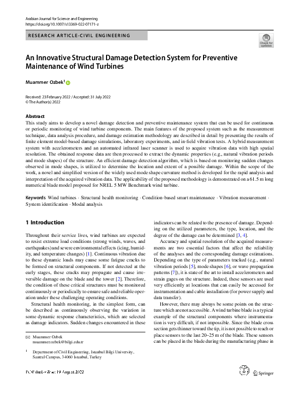(PDF) An Innovative Structural Damage Detection System for Preventive ...