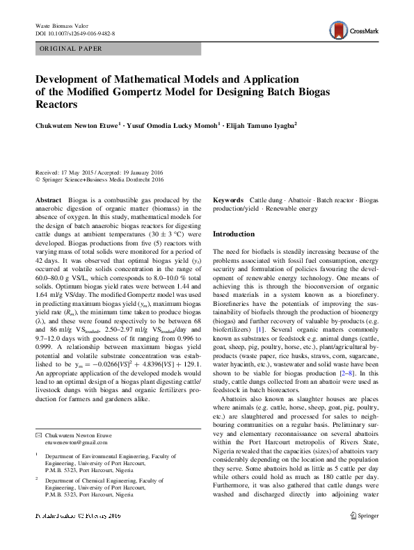 (PDF) Development of Mathematical Models and Application of the ...