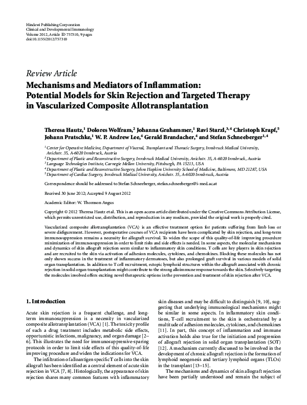 (PDF) Mechanisms and Mediators of Inflammation: Potential Models for ...
