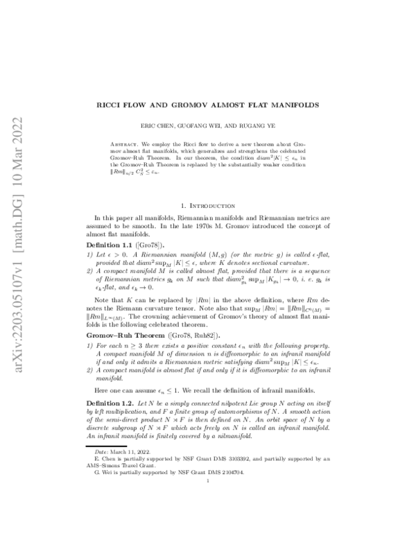 (PDF) Ricci Flow and Gromov Almost Flat Manifolds | Rick Ye - Academia.edu