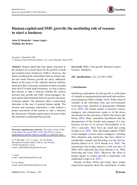 (PDF) Human capital and SME growth: the mediating role of reasons to ...