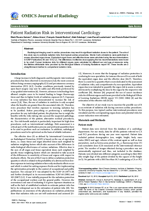 (PDF) Patient Radiation Risk in Interventional Cardiology
