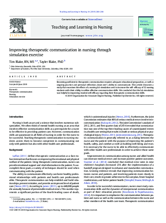 (PDF) Improving Therapeutic Communication in Nursing Through Simulation