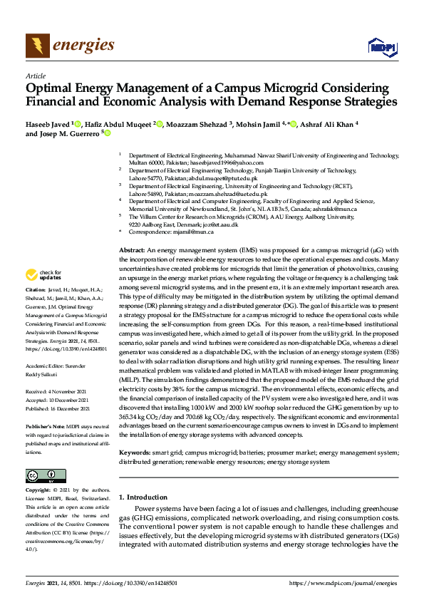 (PDF) Optimal Energy Management of a Campus Microgrid Considering ...