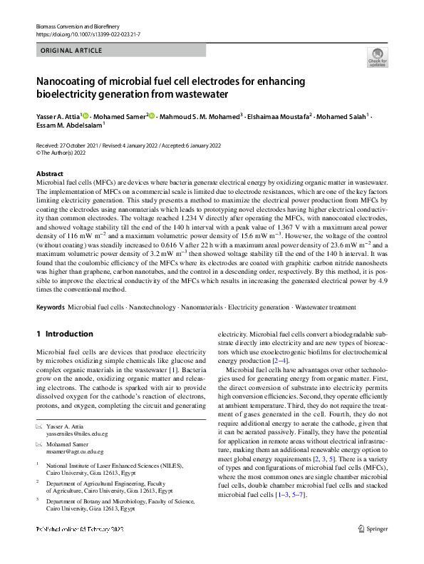 (PDF) Nanocoating of microbial fuel cell electrodes for enhancing ...