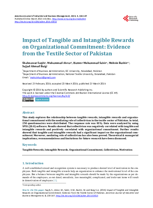 (PDF) Impact of Tangible and Intangible Rewards on Organizational ...