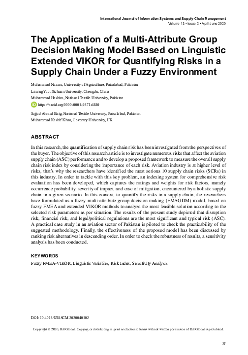 (PDF) The Application of a Multi-Attribute Group Decision Making Model ...
