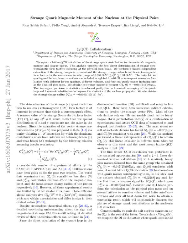 (PDF) Strange Quark Magnetic Moment of the Nucleon at the Physical Point