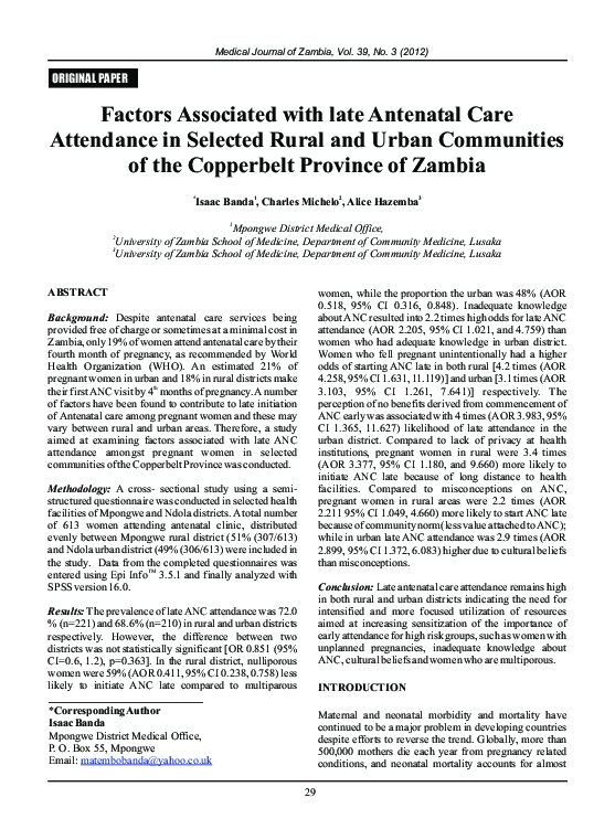 (PDF) Factors Associated with late Antenatal Care Attendance in ...
