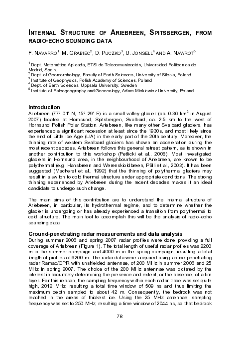 (PDF) Internal Structure of Ariebreen, Spitsbergen, from radio-echo ...