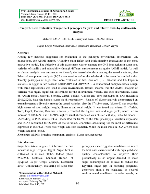 (PDF) Comprehensive evaluation of sugar beet genotypes for yield and ...