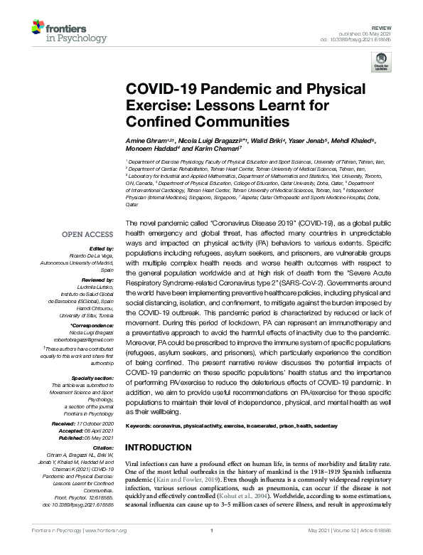 (PDF) COVID-19 Pandemic and Physical Exercise: Lessons Learnt for ...