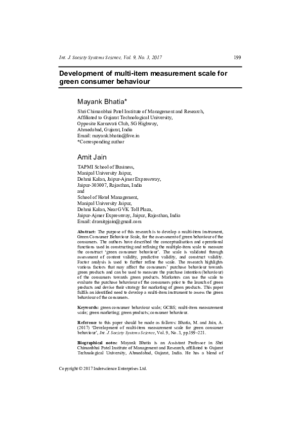 (PDF) Development of multi-item measurement scale for green consumer ...