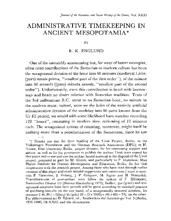 (PDF) Administrative Timekeeping in Ancient Mesopotamia
