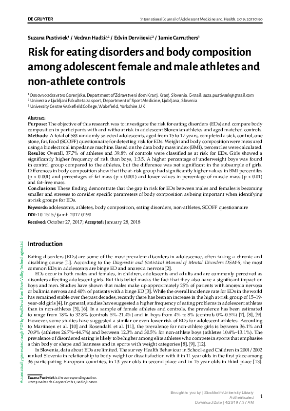 (PDF) Risk for eating disorders and body composition among adolescent ...