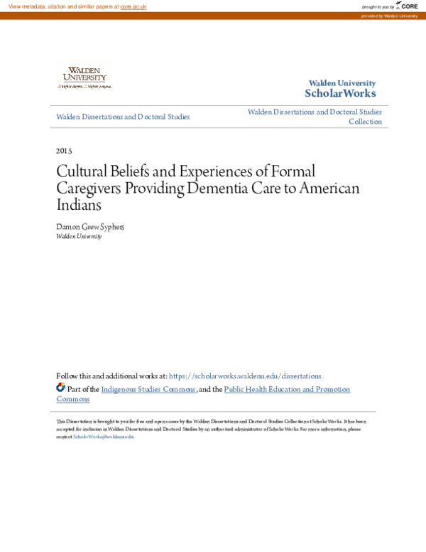 (PDF) Cultural Beliefs and Experiences of Formal Caregivers Providing ...