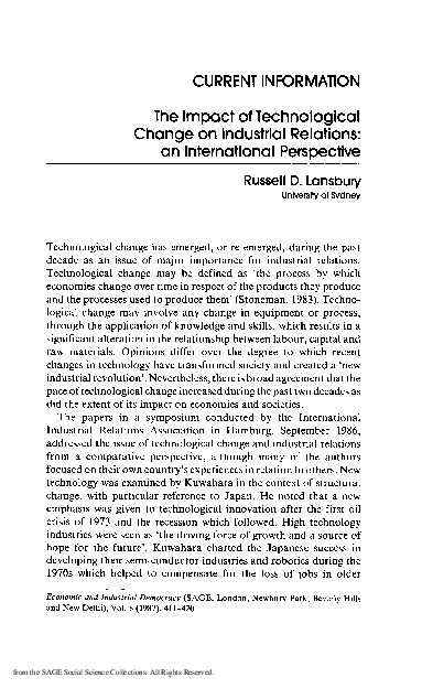(PDF) The Impact of Technological Change on Industrial Relations in Japan