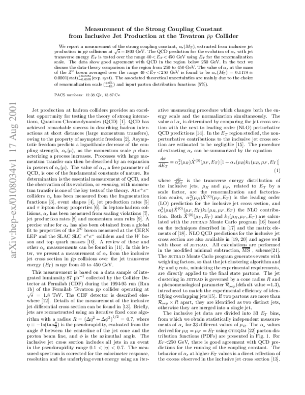 (PDF) Measurement of the Strong Coupling Constant from Inclusive Jet ...