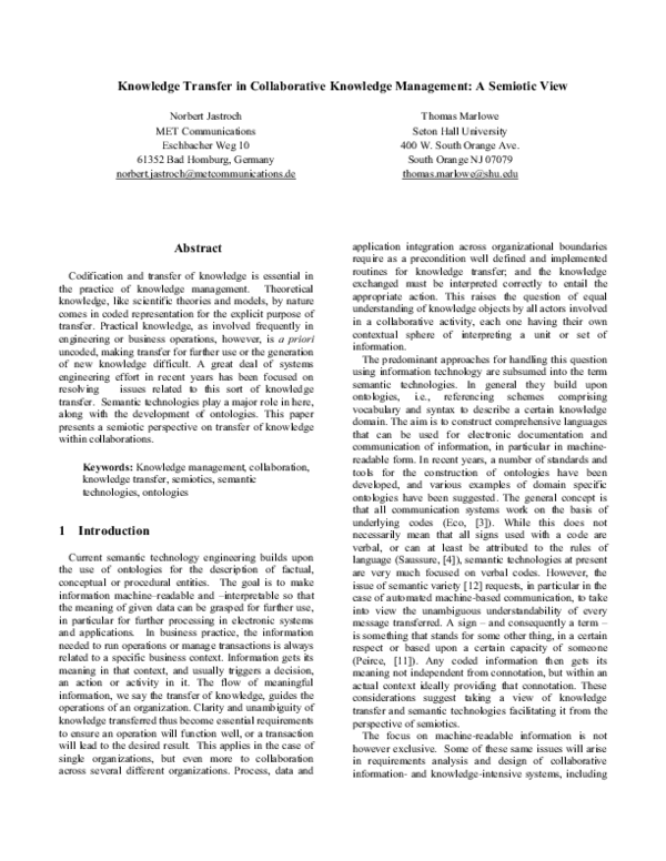 (PDF) Knowledge Transfer in Collaborative Knowledge Management: A ...