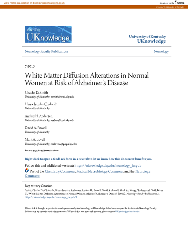 (PDF) White matter diffusion alterations in normal women at risk of ...