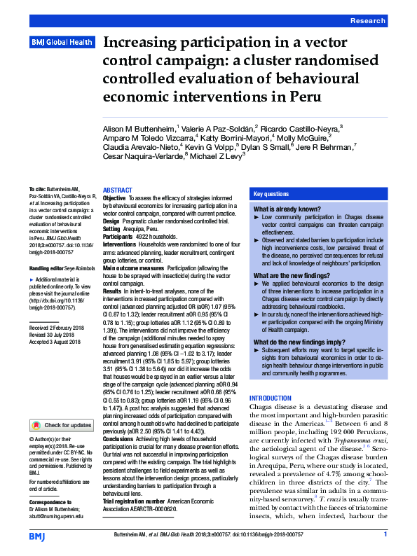 (PDF) Increasing participation in a vector control campaign: a cluster ...