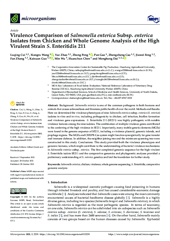 (PDF) Virulence Comparison of Salmonella enterica Subsp. enterica ...