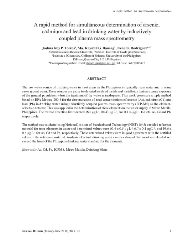 (PDF) A rapid method for simultaneous determination of arsenic, cadmium ...