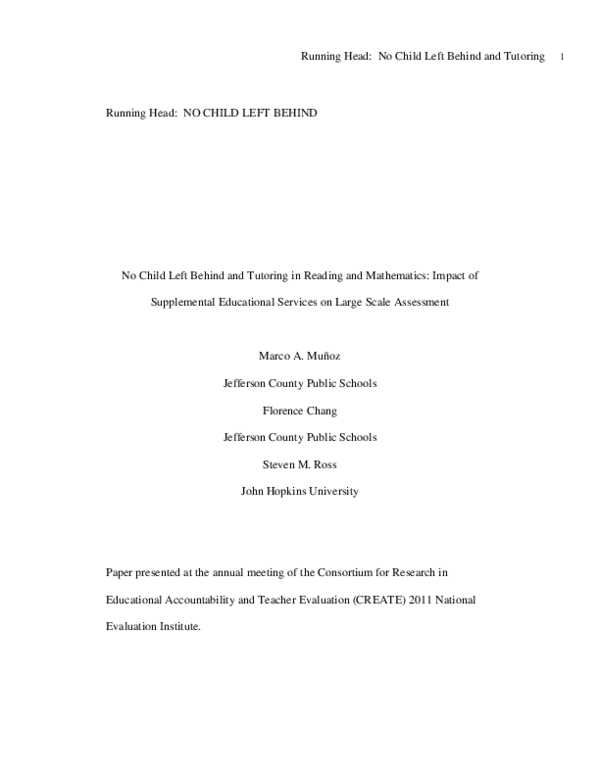 (PDF) No Child Left Behind and Tutoring in Reading and Mathematics ...