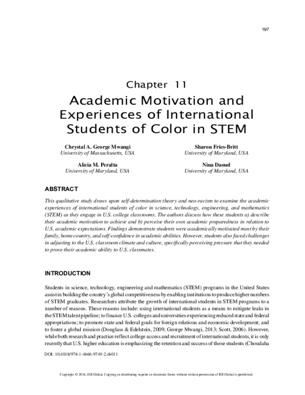 (PDF) Academic Motivation and Experiences of International Students of ...