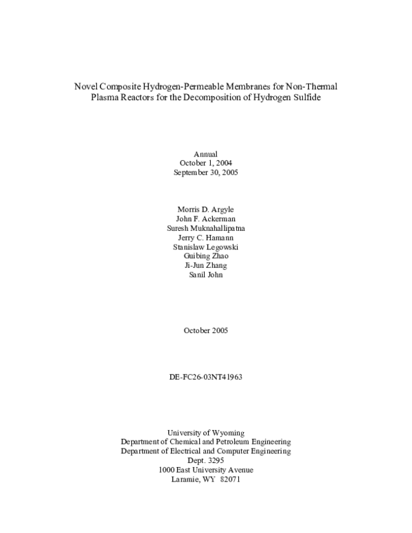 (PDF) Novel Composite Hydrogen-Permeable Membranes for Non-Thermal ...