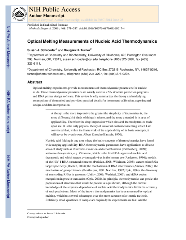 (PDF) Optical melting measurements of nucleic acid thermodynamics