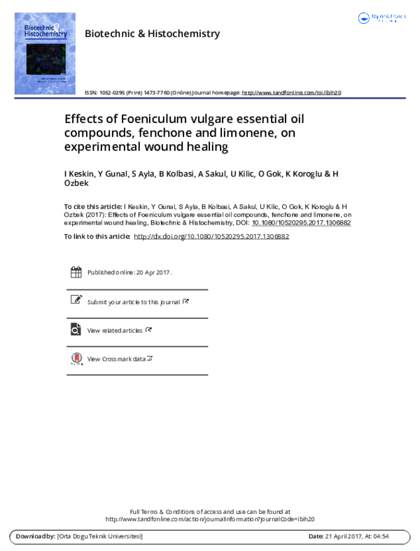 (PDF) Effects of Foeniculum vulgare essential oil compounds, fenchone ...