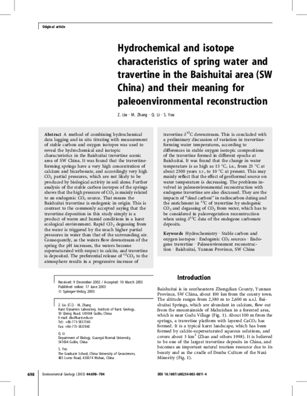 (PDF) Hydrochemical and isotope characteristics of spring water and ...