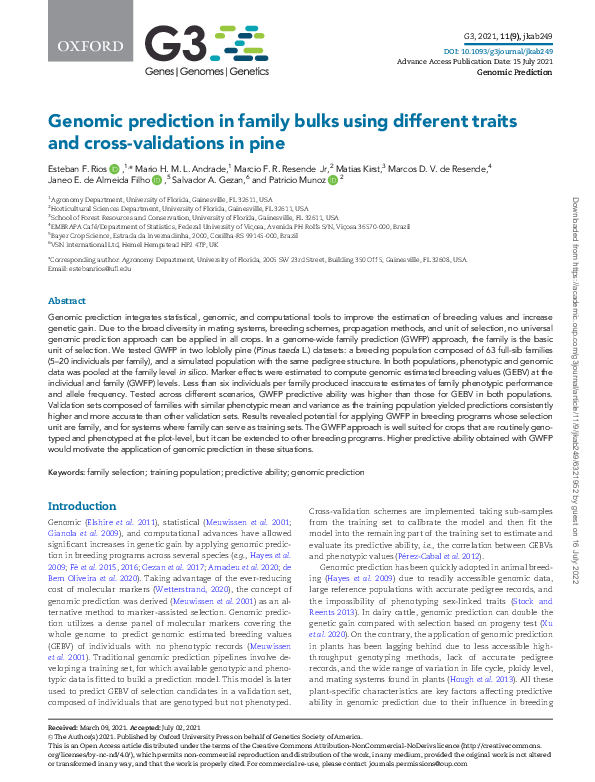 (PDF) Genomic prediction in family bulks using different traits and ...