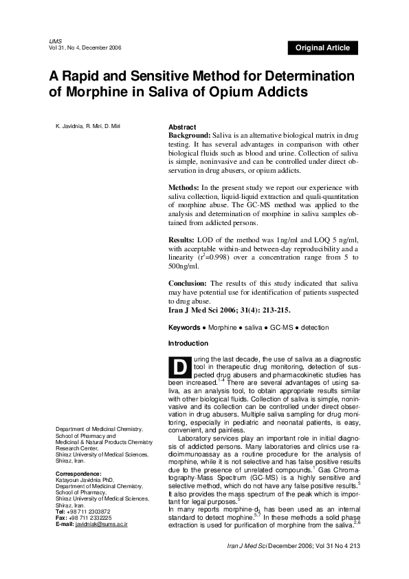 (PDF) A Rapid and Sensitive Method for Determination of Morphine in ...