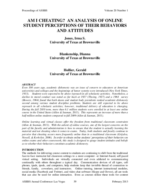(PDF) Am I Cheating? An Analysis of Online Students’ Perceptions of ...