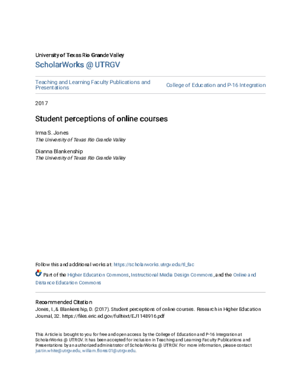 (PDF) Student perceptions of online courses
