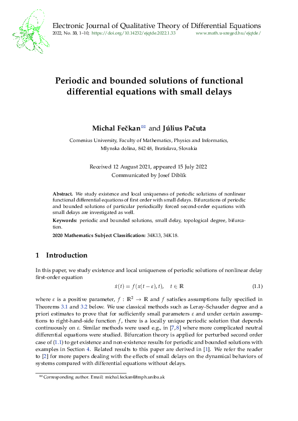 (PDF) Periodic and bounded solutions of functional differential ...