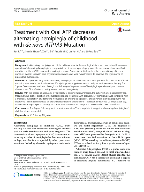 (PDF) Treatment with Oral ATP decreases alternating hemiplegia of ...