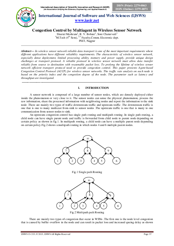 (PDF) Congestion Control by Multiagent in Wireless Sensor Network