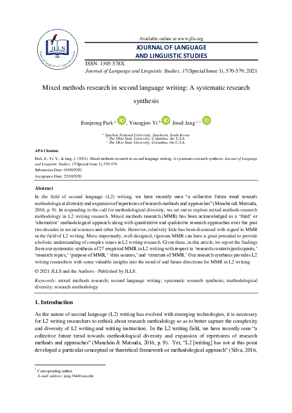 (PDF) Mixed methods research in second language writing: A systematic ...