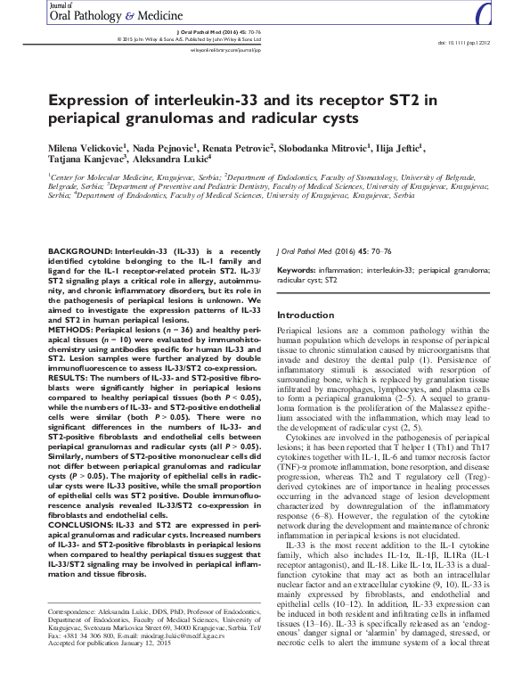 (PDF) Expression of interleukin-33 and its receptor ST2 in periapical ...
