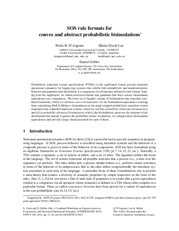 (PDF) SOS rule formats for convex and abstract probabilistic bisimulations