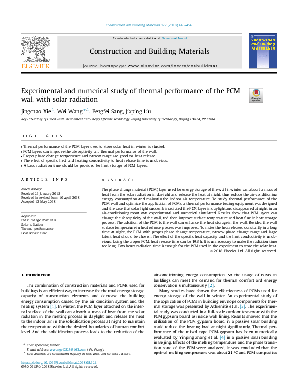 (PDF) Experimental and numerical study of the thermal performance of a ...