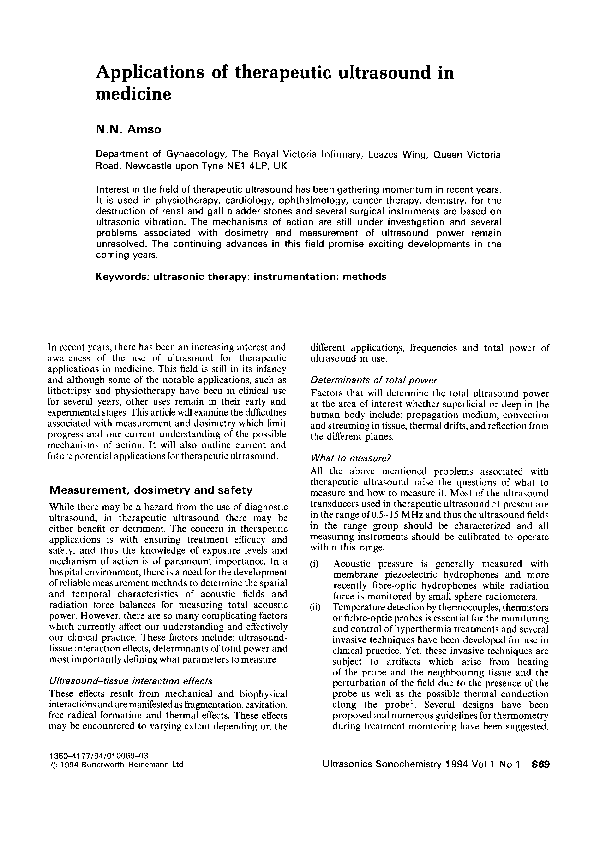 (PDF) Applications of therapeutic ultrasound in medicine