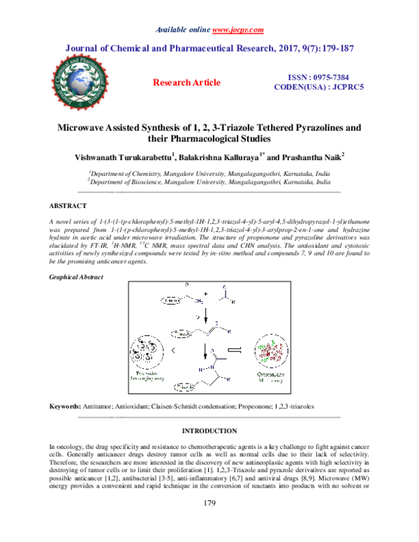 (PDF) Microwave Assisted Synthesis of 1, 2, 3-Triazole Tethered ...