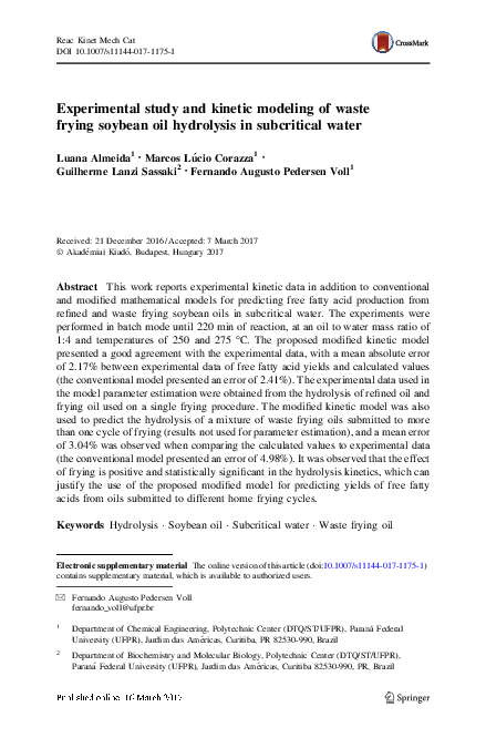 (PDF) Experimental study and kinetic modeling of waste frying soybean ...