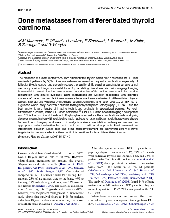 (PDF) Bone metastases from differentiated thyroid carcinoma